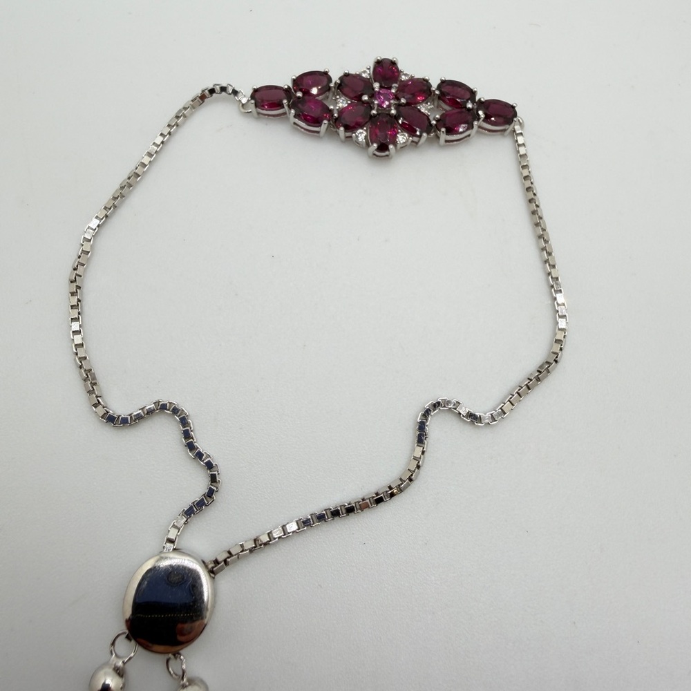 Adjustable Sterling Silver w/ Oval cut,‎ faceted Rhodalite Garnet bracelet!